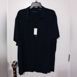 Perry Ellis Button down Semi Sheer Dark Sapphire Short Sleeve Blouse